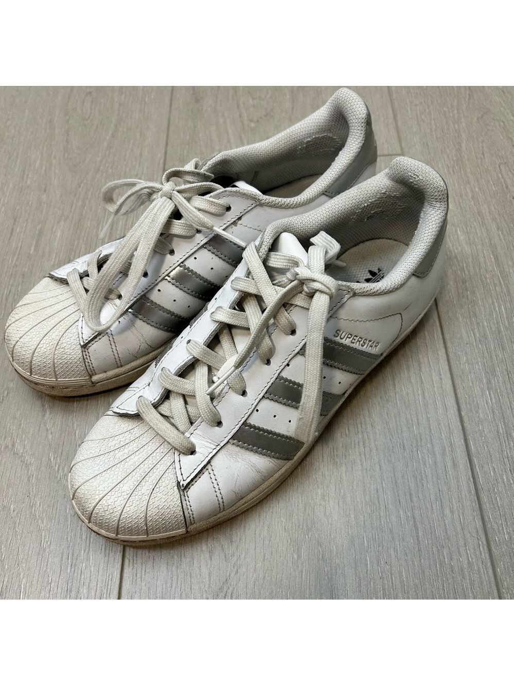 Adidas Superstar Silver and White Sneakers Womens 7.5